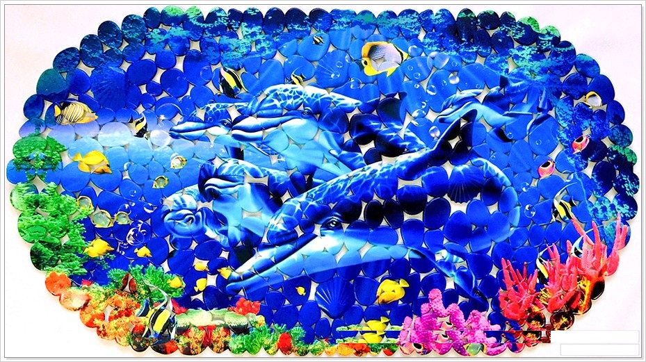 Коврик на присосках фотопринт "Дельфины" 69*36