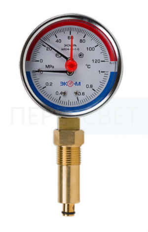 Термоманометр 120С 0,6МПа Дк80 G1/4"осевой в/к перех G1/2" L=40мм ЭКОМЕРА