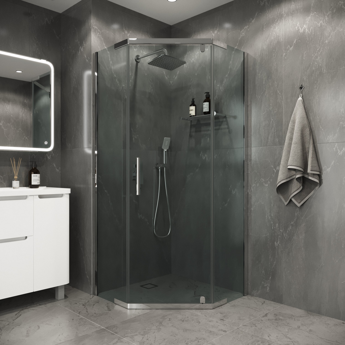 Душ.огр. NIAGARA NG-1009-14D (90х90х190) ТРАПЕЦИЯ, распашное, хром, прозрачное стекло