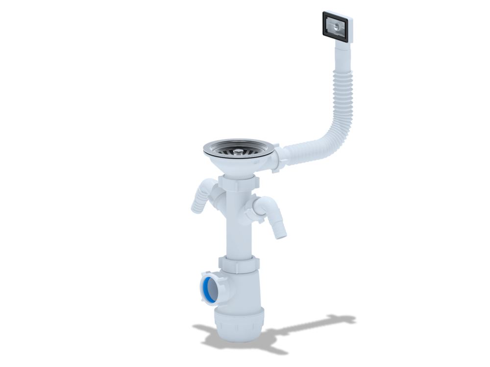 Сифон Ани Грот 3  1/2"* 40 с переливом д/мойки и 2мя отводами стиральной машины