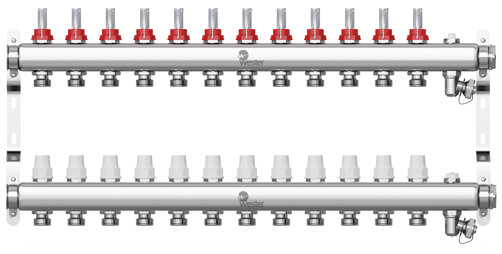 Коллектор нерж. Wester 1"-3/4 в сборе с расходомерами на 12 выходов