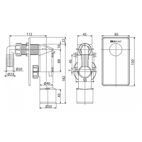 Alcaplast Сифон для ст/машины АPS4 п/штукатурку