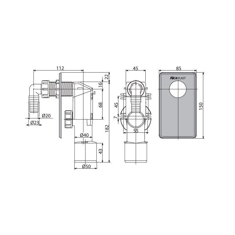 Alcaplast Сифон для ст/машины АPS3 п/штукатурку