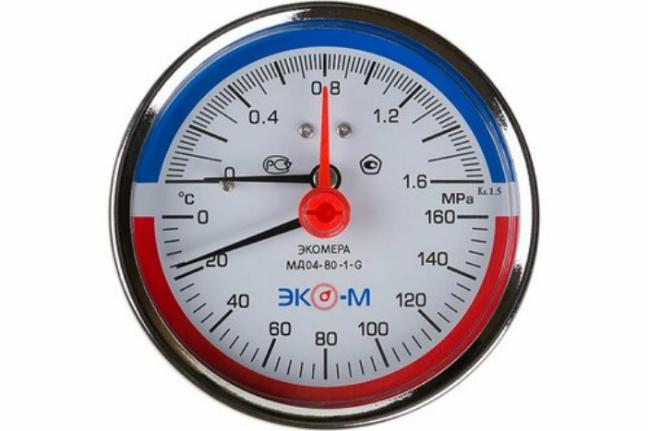 Термоманометр 120С 1,0МПа Дк80 G1/4"осевой в/к перех G1/2" L=40мм