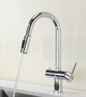 Смеситель для кухни высокий вытяжной изливом хром