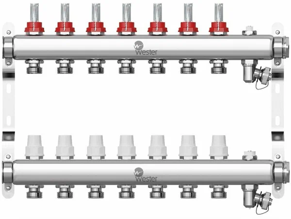 Коллектор нерж. Wester 1"-3/4 в сборе с расходомерами на 7 выходов
