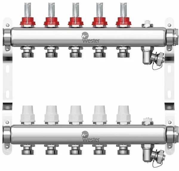 Коллектор нерж. Wester 1"-3/4 в сборе с расходомерами на 5 выхода