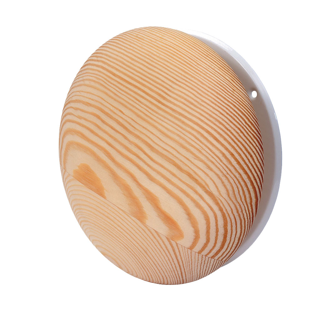 Анемостат с металлическим фланцем и деревянным обтекателем для бань и саун, сосна, с распорными лапками D125