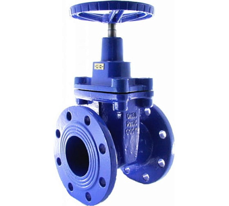 Задвижка чугун МЗВ Ду100 Ру16 t75с Обрезин. клин Синяя