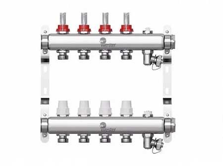 Коллектор нерж. Wester 1"-3/4 в сборе с расходомерами на 4 выхода