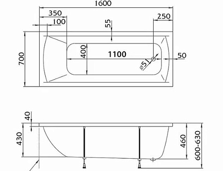 Ванна Акрил. МАРКА MODERN 160*70 каркас/экран торц