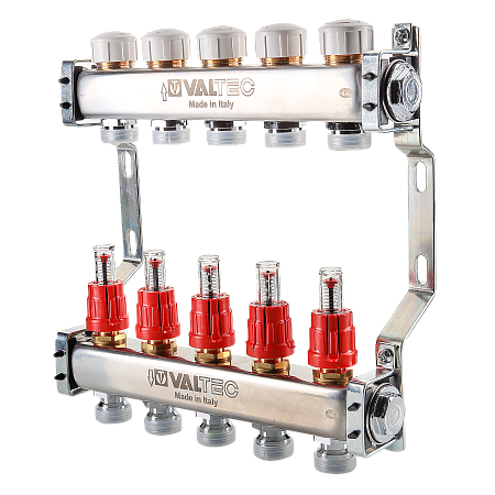 Коллекторный блок НЕРЖ VALTEC со встр. расх. 1"х 8 вых. 3/4" без сервис.группы