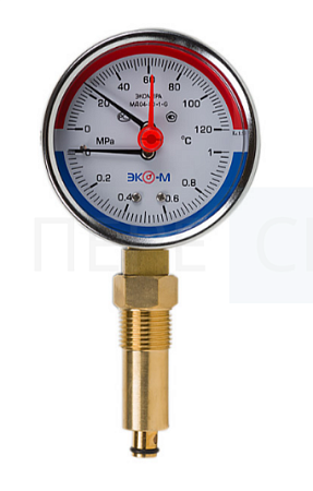 Термоманометр 120С 0,6МПа Дк80 G1/4"осевой в/к перех G1/2" L=40мм ЭКОМЕРА
