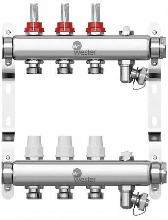 Коллектор нерж. Wester 1"-3/4 в сборе с расходомерами на 3 выхода