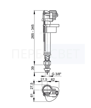 Шаровый клапан А18 3/8" металл.нижний Alcaplast