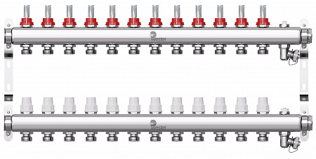 Коллектор нерж. Wester 1"-3/4 в сборе с расходомерами на 12 выходов