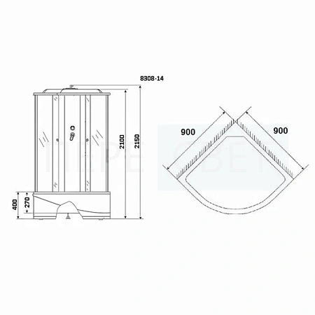 Душевая кабина NG-8308-14 90х90 выс/поддон мат/ст Душевая кабина NG-8308-14 90х90 выс/поддон мат/ст