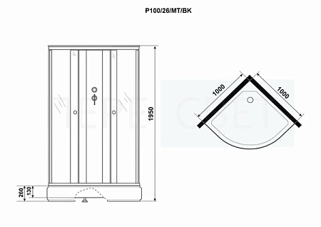 Душевая кабина NG P100/26/MT (1000x1000) сред.под