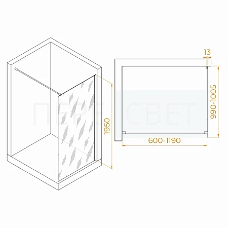Душевая перегородка 100*195 RGW WA-010Хром/Проз8мм