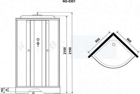 Душевая кабина NG P90/13/MT (900x900)