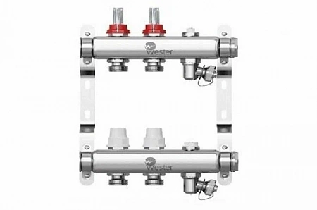 Коллектор нерж. Wester 1"-3/4 в сборе с расходомерами на 2 выхода
