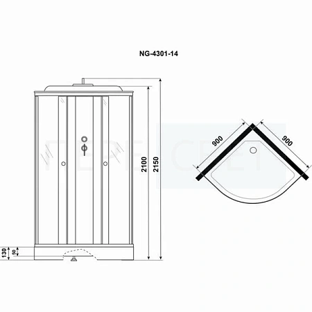 Душевая кабина NG-4301-14 90х90 низ/под. мат/стек
