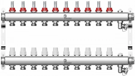 Коллектор нерж. Wester 1"-3/4 в сборе с расходомерами на 10 выходов