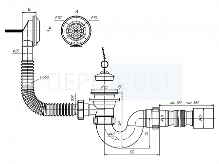Сифон Ани для ванны 1 1/2" с г/т 40х50 Сифон Ани для ванны 1 1/2" с г/т 40х50