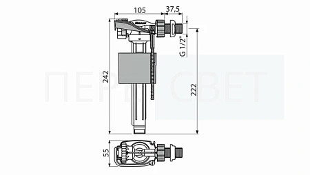 Шаровый клапан А150 1/2" пласт.боковой Alcaplast