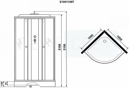 Душевая кабина NG E100/13/MT (1000x1000) низ.под