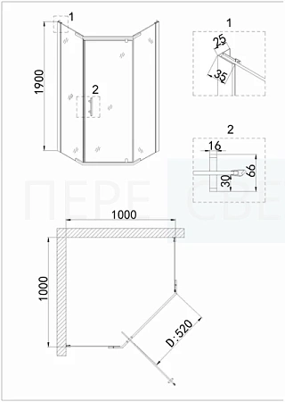 Душ. ограждение NG-6634-08 (100х100х195) трапеция